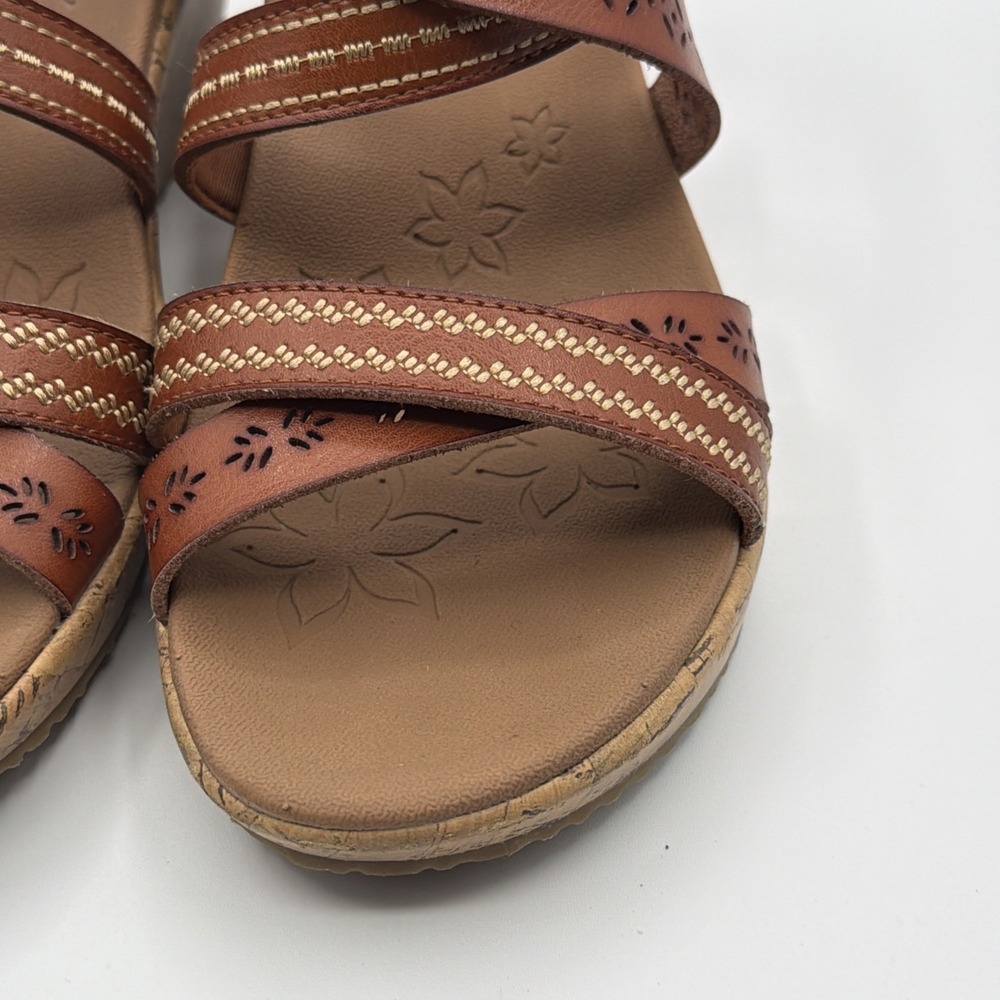 Skechers Beverlee Delicate Glow Luggage Brown Wedge Sandals Strappy Womens Sz 9 - Picture 3 of 16